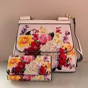 Floral Satchel & Matching Wallet Set - Like New